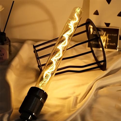 Leools Vintage LED Spiral Filament Bulb T10,11.8inch Long Tubular Dimmable Edison Light Bulbs,E26 Medium Base,Amber Glass,Warm White,2200K,400LM(40W Equivalent),T30 Led Tube Bulb,Pack of 4. - style: 11.8in(300mm)