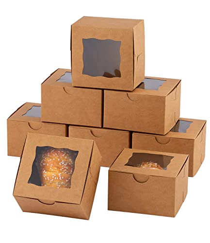 100Pcs Paper Cookie Boxes With Window Small Bakery Boxes 4x4x2.5 Inches Mini Cake Boxes For Pastries,Cupcakes,Desserts,Donuts,Chocolate Strawberries,Candy,Treat Boxes(4 * 4 * 2.5,Brown) - color: Brown