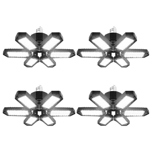 LED Garage Lights Bulb 4 Pack 180W Led Screw in Garage Lights 18000LM 6500K Bright LED Garage Ceiling Lights Deformable Garage Shop Light for Attic Basement Workshop Screw in E26 E27 Base - size: 4 Pack