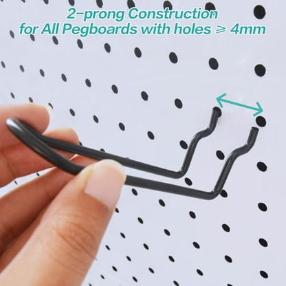 Pegboard Dual-arm Hooks - 16pcs Heavy Duty Tool Hanging Holders (Black, 6") - color: Black, size: 6 Inch