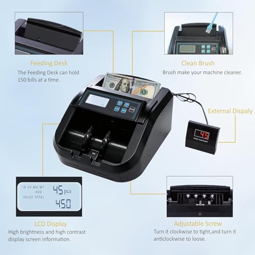 Money Counter Bill Counter Machine UV/MG/IR Detection Batch Mode - color: Black