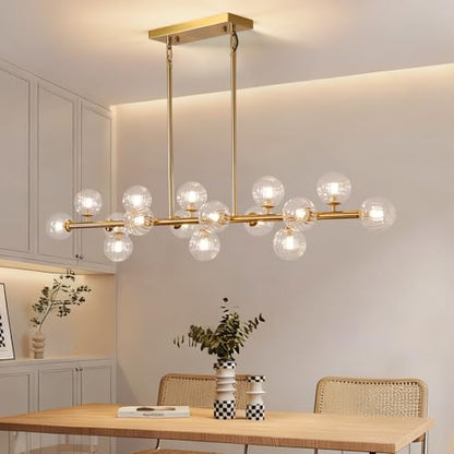 Gold Globe Chandelier Linear Rectangle Modern Chandelier Glass Pendant Light Fixture Adjustable for Dining Living Room Kitchen Island 55" - color: transparent-55in