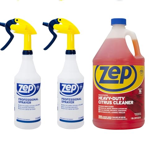 Zep Professional Sprayer Bottle (2 Pack) 32 ounces Heavy-Duty Citrus Degreaser Refill - 1 Gallon - ZUCIT128 - Professional Strength Cleaner and Degreaser