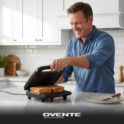 OVENTE Electric Sandwich Maker, 750W Non-Stick Plates, Black GP0401B - color: GP0401B