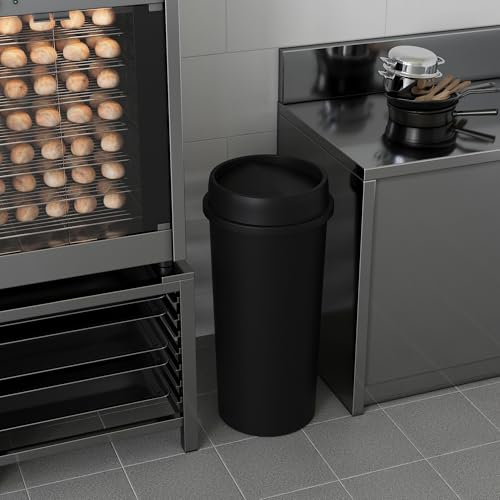 22 Gallon Black Round Waste Basket with Swing-Top Lid | 88 Qt Trash Can - color: Black, size: 22 Gal | Swing-Top Lid