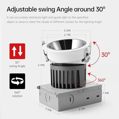 LED Commercial Recessed Round Downlight Fixture 3 Inch, 5CCT Switch 27K/30K/35K/40K/50K, 97 CRI, Energy Star, Dimmable, FCC- SDOC Compliant, UL Listed (4)