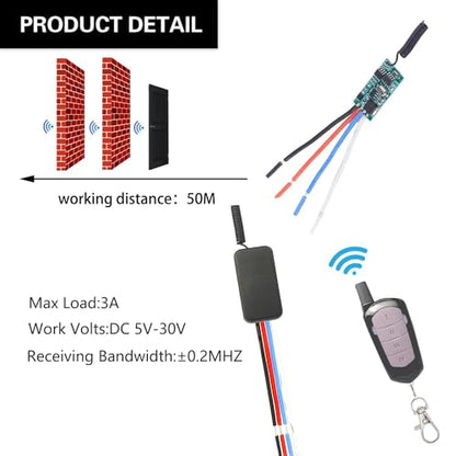 3 Way Mini Wireless Light Switch Kit,DC5V-30V 3A Relay - size: 5V-30V-3A-3Way-Mini Switch