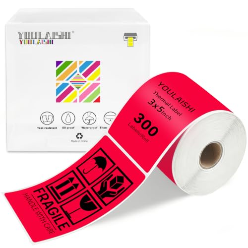 3 X 5 Inch Printable Waterproof Rectangle Color Coding Labels, 300 Per Roll Adhesive Color Coding Stickers for Bar-Codes, Address, Small Business Labeling, Red - color: Red