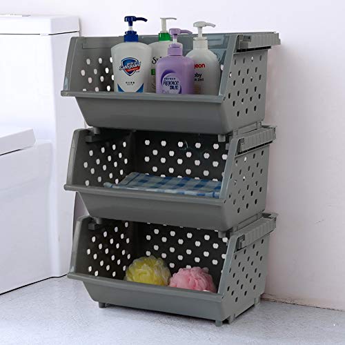 Begale 3-Pack Gray Plastic Stackable Detachable Storage Bin