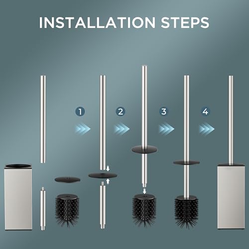 FORIOUS Stainless Steel Toilet Bowl Brush Scrubber and Holder Set Medium - color: Brushed Nickel, size: Medium