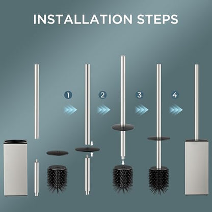FORIOUS Stainless Steel Toilet Bowl Brush Scrubber and Holder Set Medium - color: Brushed Nickel, size: Medium