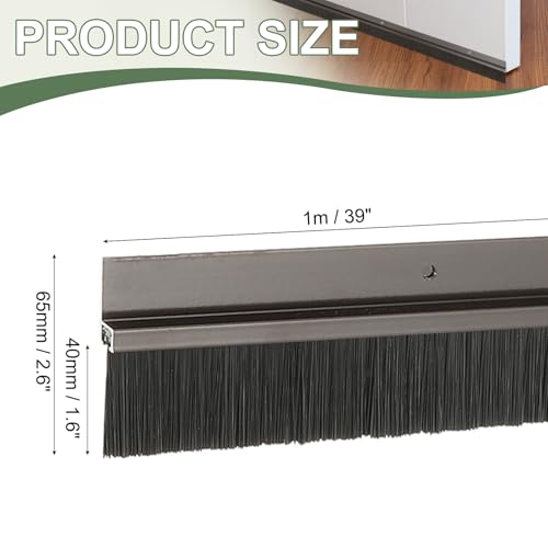 Door Sweep Aluminum Alloy Brush Sweeps, 1.6 Inch Black PP Brush 39"L x 2.6"W Fit for Gaps of Door Bottom - H-Shape Holder (Brown) - color: Brown, size: 1.6 Inch