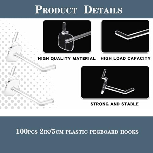 100pcs Plastic Pegboard Hooks Clear Acrylic Hook Plastic Hooks for Retail Peg Board Hooks Peg Board Shelving Hook for Garage Kitchen Peg Boards Craft Storage