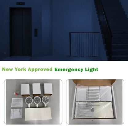 New York Certified LED Emergency Light, White Housing with Backup Battery, Two Adjustable Lamps Heads, 120-277V, Commercial Grade, Fire Resistant, UL Certified NYC-100 (3 Heads) - size: 3 HEADS