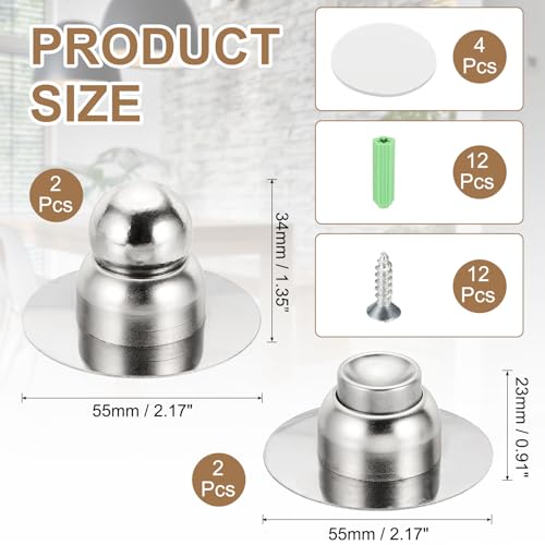 uxcell 2PCS 2.1" Magnetic Door Stoppers, Wall Floor Mounted Magnetic Door Catch Holder, Stainless Steel Door Stops for Bedroom, Bathroom, Kitchen, Office, Silver - color: Silver, size: 2.1"