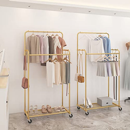 Simple Trending Clothes Garment Rack, Double Rods Clothing Rack, Gold