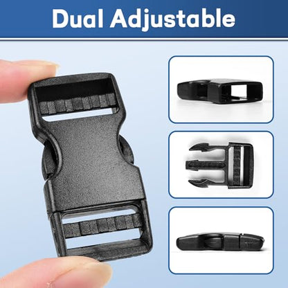 3/4" Buckles and Straps Set: 10 Yards of Thick Nylon Webbing, 10-Pack Quick Side Release Adjustable Plastic Buckles, 20 Tri-Glide Slide Clips 10 Metal D Rings (3/4 Inch Combo Set) - size: 3/4" 10 Pcs Buckle Set