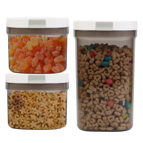 LANGMINGDE 3 Piece Airtight Kitchen Storage Canisters Set, Coffee and Dry Food Storage Containers, BPA-Free, Stackable, Easy-Clean, Perfect for Coffee, Flour, Sugar, Includes Scoop - color: (Transparent Gray)1x1800ml+2x800ml≈ 1x45oz+2x20oz