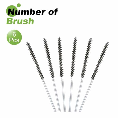HARFINGTON 6pcs Wire Bore Brush 8 x 3/8" 1/4 Inch Shank Stainless Steel Bristles Cleaning Brush for Clean Car Part Tube Kitchen Garage