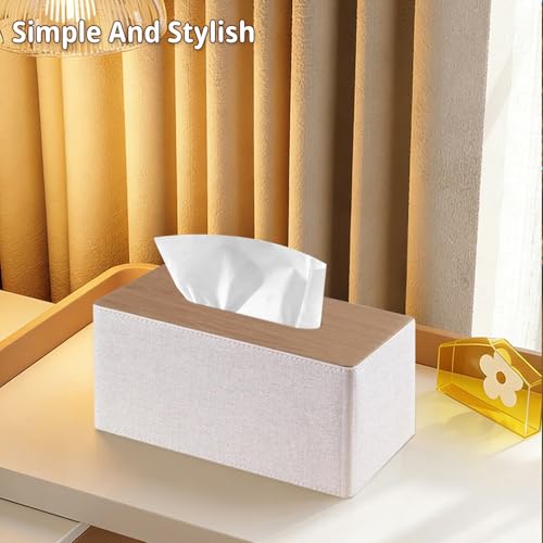 PUSU Extra Large Rectangular PU Leather Tissue Box Cover,Tissues Holder - color: Beige