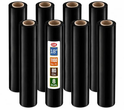 Simply Cool 8 Pack Stretch Wrap 18 Inch 80 Gauge Shrink Wrap Black - color: Black, size: 8 Pack