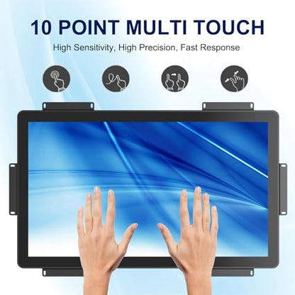 Industrial Touch Display, 27 Inch FHD Capacitive Open Frame Touch Display, Large Touch Monitor with HD-MI VGA Ports for Retail Self-Service - size: 27.0