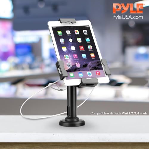 Pyle PSPADLK8 Anti-Theft Tablet Security Stand Kiosk - Table Mount Desktop Tablet Case Holder with Lock, Adjustable Clamp Arm, Internal Cable Routing, for iPad, Kindle, Samsung, Android Tablets - size: ‎9.25 x 2.5 x 10 inches, style: Table Mount Stand