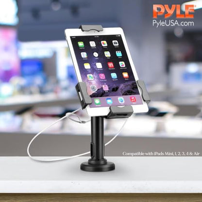 Pyle PSPADLK8 Anti-Theft Tablet Security Stand Kiosk - Table Mount Desktop Tablet Case Holder with Lock, Adjustable Clamp Arm, Internal Cable Routing, for iPad, Kindle, Samsung, Android Tablets - size: ‎9.25 x 2.5 x 10 inches, style: Table Mount Stand