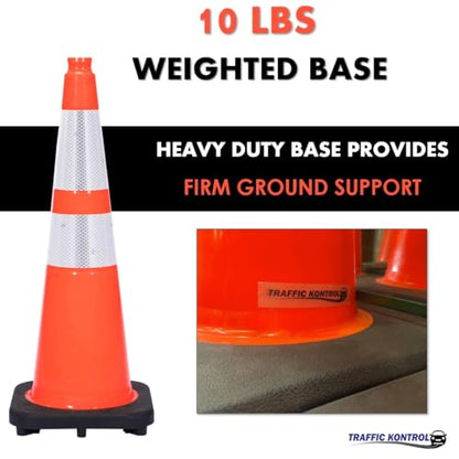 3 Pack 36" Inch Orange Traffic Safety Cones with Dual Reflective Collars - High Visibility Industrial Pylons Traffic Cones for Road, Parking Lots, Driving, Construction - size: 3 Cones