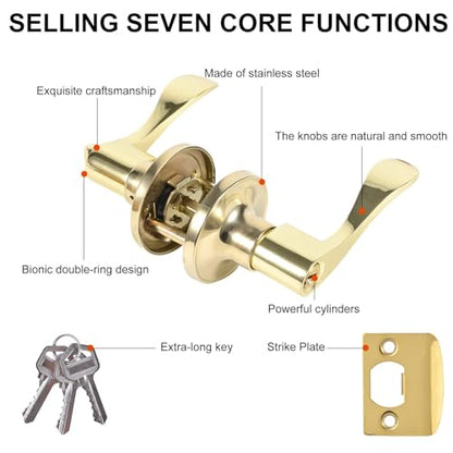 High-Security Stainless Steel Door Lever with Lock and Key (Gold) - color: 8300-Gold