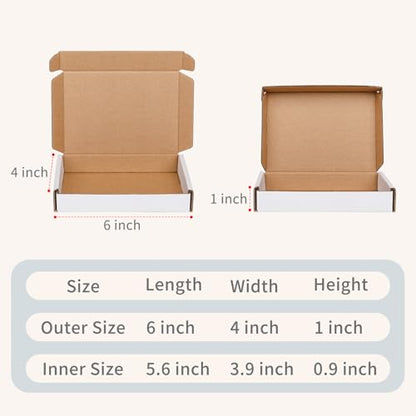 Fishat 6" x 4" x 1" White Corrugated Cardboard Shipping Boxes Set of 25 - size: 6" x 4" x 1"