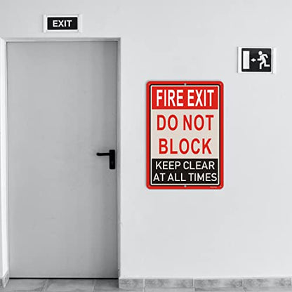 2 Pack Fire Exit Do Not Block Door Keep Clear at All Times Signs 14x10 Inches Fire Exit Safety Sign Do Not Block Sign Metal Reflective Sturdy Rust Aluminum Weatherproof Easy to Install