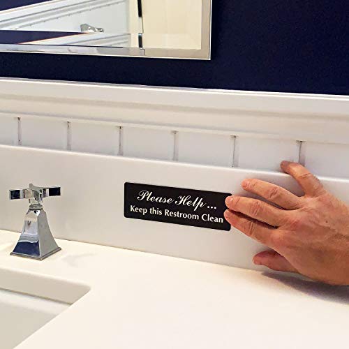 SmartSign 'Please Help Keep This Restroom Clean' Door Sign, 2" x 6", 20 mil Thick Anodized Aluminum Material, Strong Adhesive Backing, Waterproof, Sealed Legend, Black and Silver, Pack of 1, USA Made - color: Please Help Keep This Restroom Clean