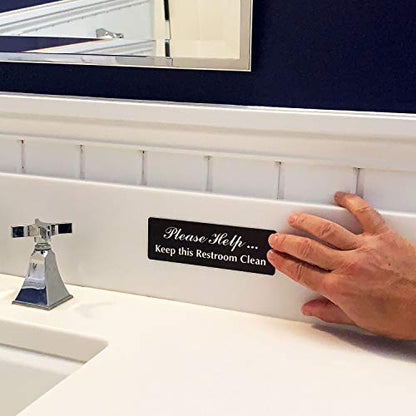 SmartSign 'Please Help Keep This Restroom Clean' Door Sign, 2" x 6", 20 mil Thick Anodized Aluminum Material, Strong Adhesive Backing, Waterproof, Sealed Legend, Black and Silver, Pack of 1, USA Made - color: Please Help Keep This Restroom Clean