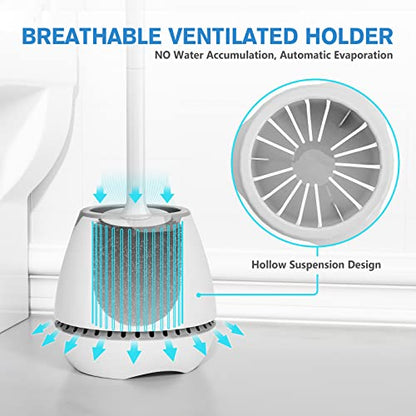 Toilet Brush and Holder, Toilet Bowl Brush with Ventilated Holder and Ergonomic Long Handle, Durable Bristles Toilet Scrubber Set for Bathroom Cleaning