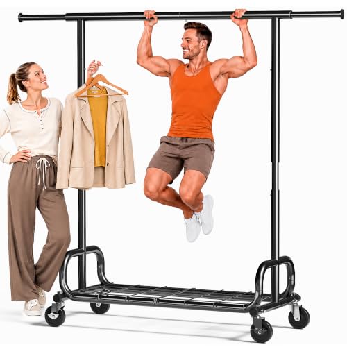 HOKEEPER Clothes Rack 450LBS Adjustable Garment Rack with Wheels, Black - color: Black