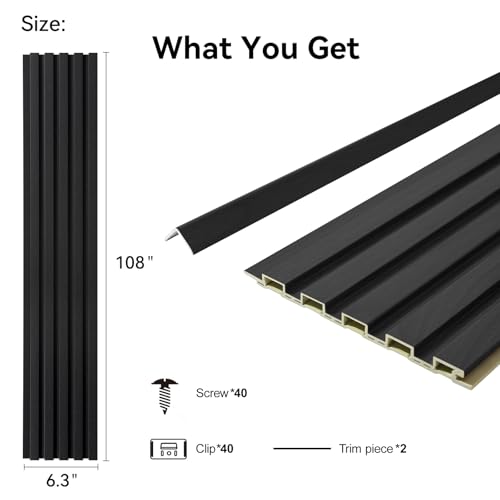 Slat Wall Panel 8-Pack, 108’’x6.3’’, Black - size: 108’’x6.3’’-Black