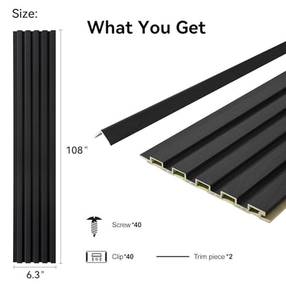 Slat Wall Panel 8-Pack, 108’’x6.3’’, Black - size: 108’’x6.3’’-Black