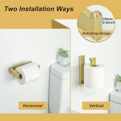 Sayayo Brushed Gold Toilet Paper Holder Wall Mount, RV Toilet Tissue Holder - color: Gold - Drilling