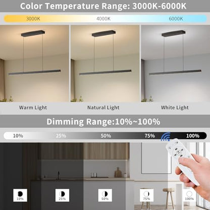 Modern Ceiling Pendant Light,57in LED Black Linear Ceiling Chandelier Light Dining Room,Living Room,Warm & Cool, Neutral Light,Aluminum Island Lighting Hanging Pendant Light for Kitchen - color: C-Black, size: 57 inch