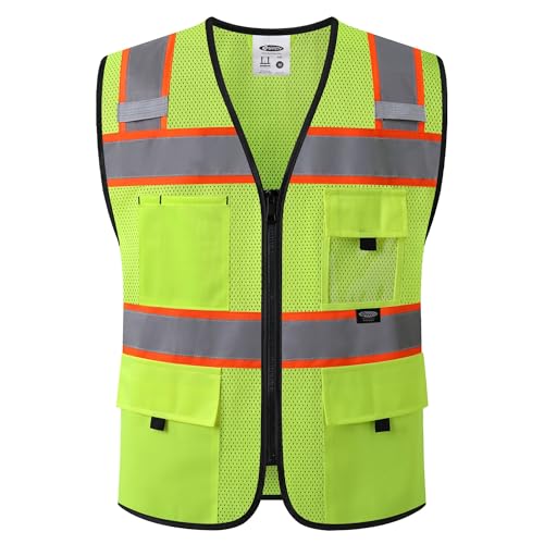 JKSafety Safety Vest for Men Women Hi Vis Relfective Vest with Pockets High Visibility Meet ANSI Standard - color: 331-yellow, size: X-Large