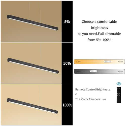 YISDESIGN 71" Black Linear Pendant Light Wooden Led Linear Pendant Light Fixtures Ceiling Hanging Dimmable Pendant Lights for Dining Room Kitchen Island Pool Table Lights Black Wood Finish - color: Black, size: 71in