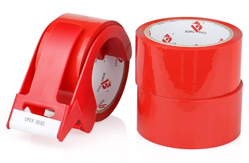 BOMEI PACK Red Packing Tape,Moving Tape,1.88 Inch x 55 Yards,2 Mil Thick Red Packaging Tape Refills with Dispenser,Heavy Duty Colored Shipping Storage Tape for Carton Sealing,Packaging and Moving - color: Red