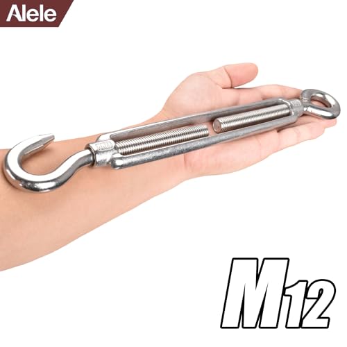 M12 Turnbuckle,2 Pack Thread Stainless Steel Hook & Eye,Alele Stainless Steel 304 Turnbuckle Heavy Duty Wire Rope Tension (M12 Turnbuckle) - size: M12 Turnbuckle-2p
