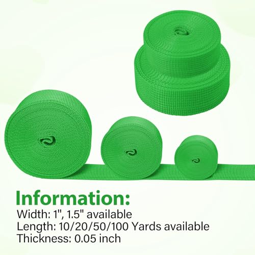 Polypropylene Webbing 1 Inch 1.5 Inch Nylon Webbing Straps Poly Strapping - color: Green, size: 1.5 inch x 20 yards
