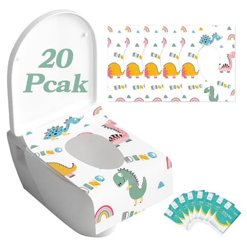 Dinosaur Toilet Seat Covers Disposable 20 Pack,Large Waterproof Potty Covers for Kids,Travel-Friendly Individual Packs,Perfect for Toddlers’ Potty Training in Public Restrooms - size: 20 Pack