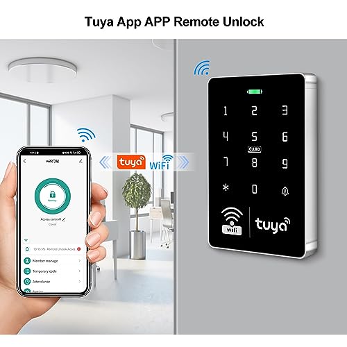 WiFi Tuya APP Access Control System Waterproof Kits RFID Keypad Controller 125KHz 13.56MHz + Door Electric Strike Lock + DC12V Power Supply, 10,000 Large User Capacity