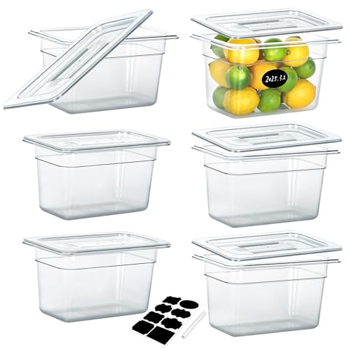 BIEAMA 6 Pack 1/4 Size 6" Deep NSF Polycarbonate Food Pans with Lids - color: 1/4 Size, size: 6" Deep