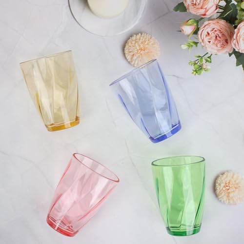 Topsky 12-ounce Plastic Water Tumblers | Set of 4 Colorful Unbreakable Drinking Glasses Clear Acrylic Reusable Juice Wine Cups for Home Picnic Party, Dishwasher Safe,Stackable - color: Mixed Color 12oz