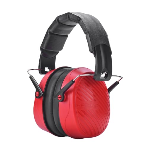 PROHEAR 038 Ear Protection Safety Earmuffs for Mowing, 28dB Noise Reduction Passive Hearing Protector, Compact Foldable Headset for Shooting Construction Power Tools, Red - color: Red